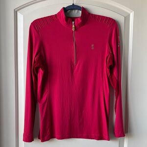 Tredstep 1/4 Zip Sunshirt w/ Mesh Sleeves- M- Fuchsia Pink/Red w/ Grey Trim